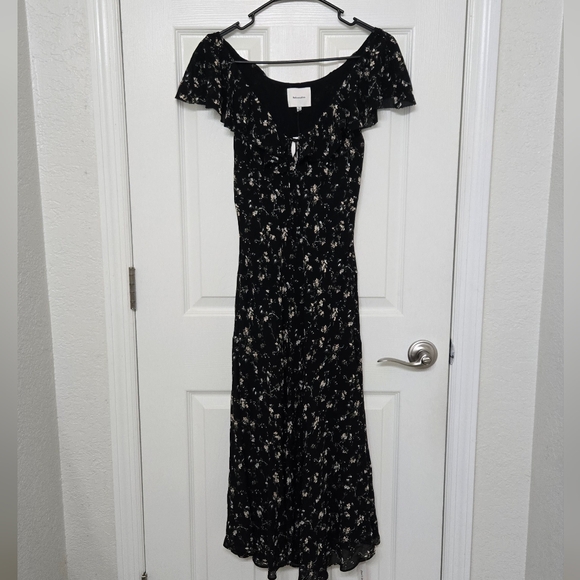 Reformation Gaelle Dress Lucien Black White Ruffle Flutter Sleeves Off Shoulder - Picture 5 of 16